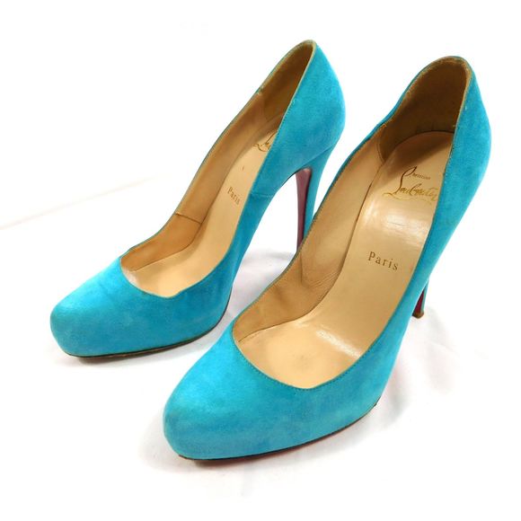 Christian Louboutin Rolando 120 Turquoise Suede Pumps - Picture 8 of 14